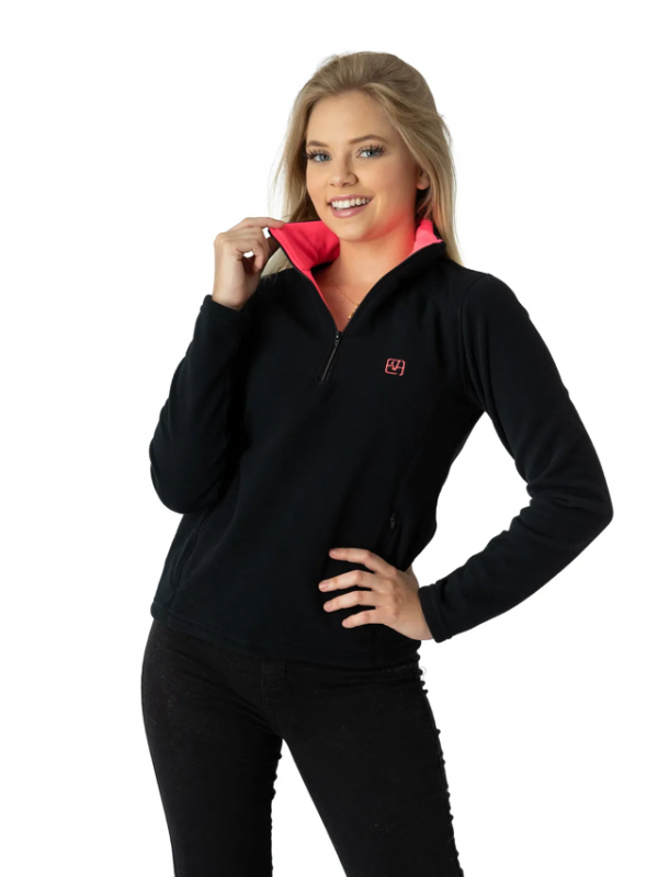 Fleece feminino fechado - Preto com Rosa Neon