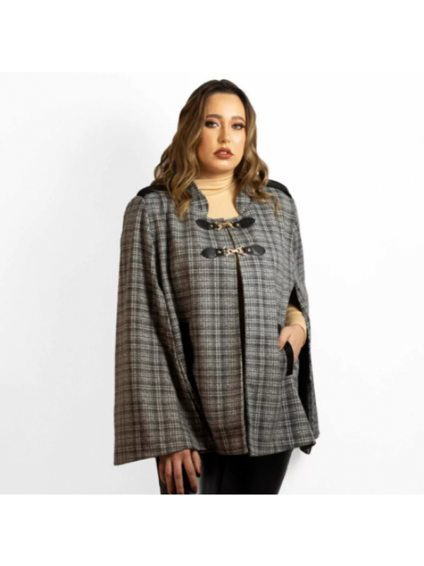 Pelerine Poncho de lã Feminino StellaBlu CINZA